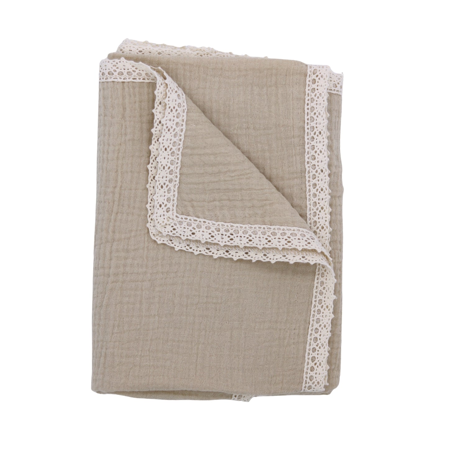 Kocyk muślinowy z bawełnianą koronką 60x90 cm
