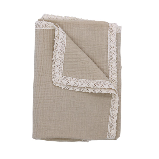 Kocyk muślinowy z bawełnianą koronką 60x90 cm