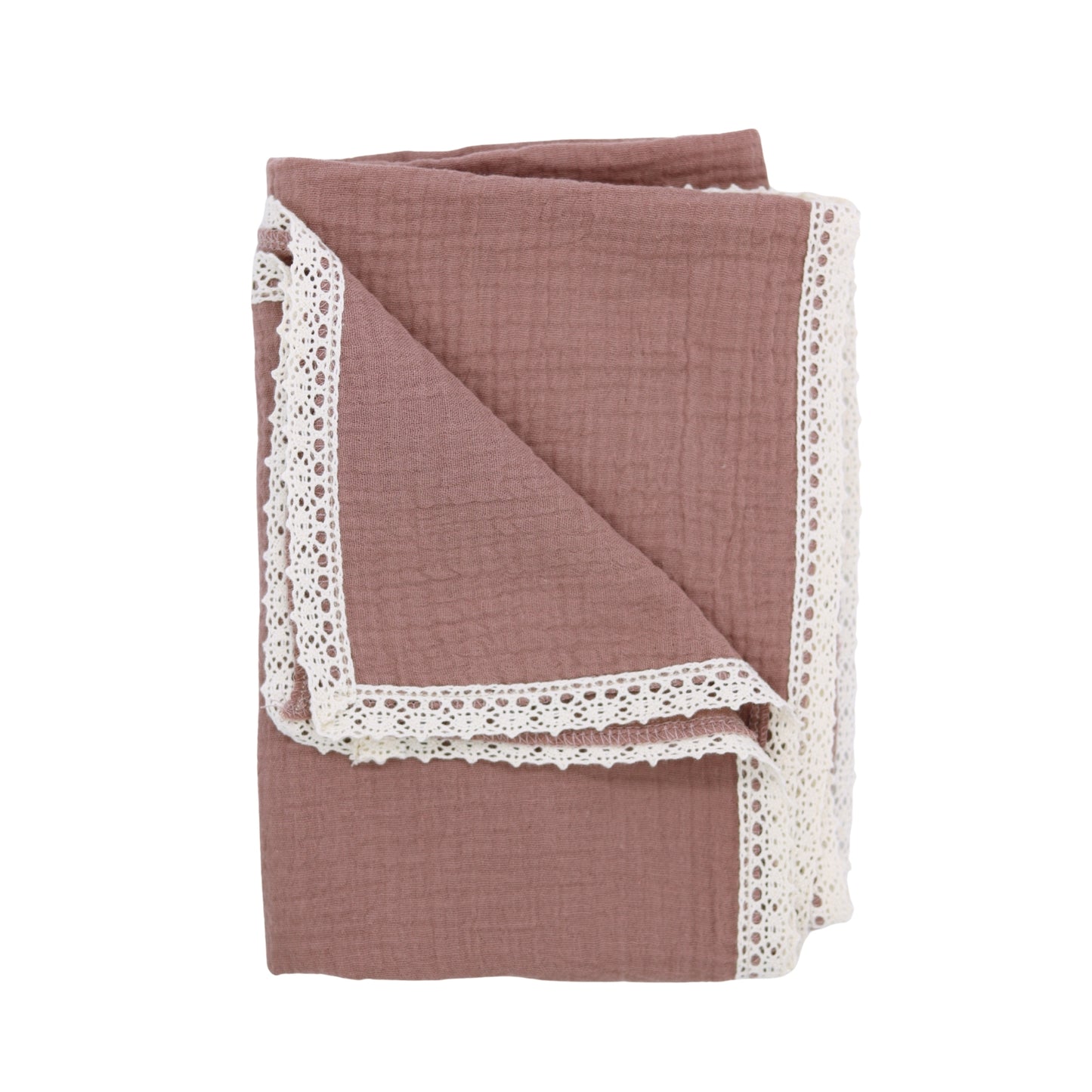 Kocyk muślinowy z bawełnianą koronką 60x90 cm