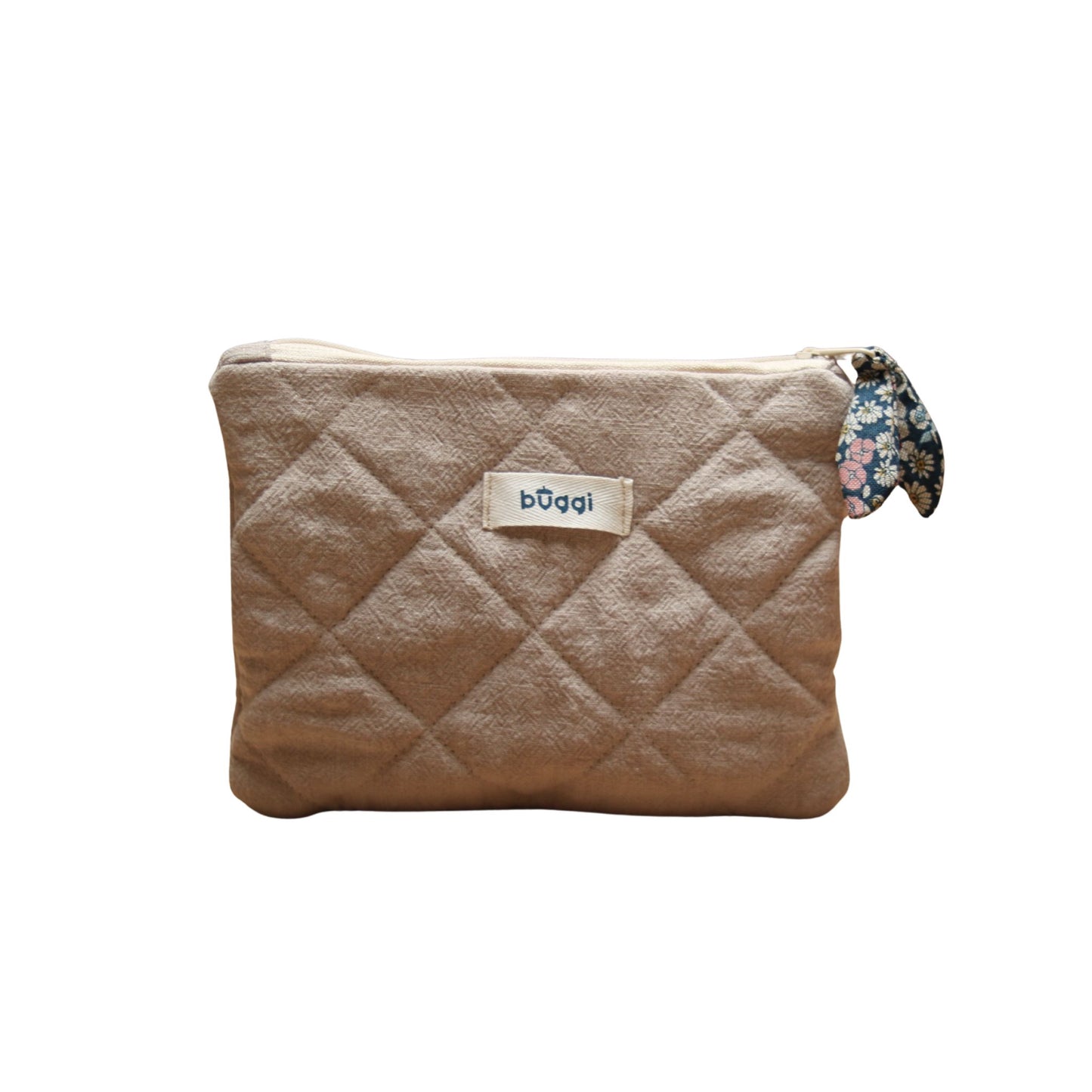 Mała kosmetyczka pikowana z lnu – 22 × 18 cm - Beżowa