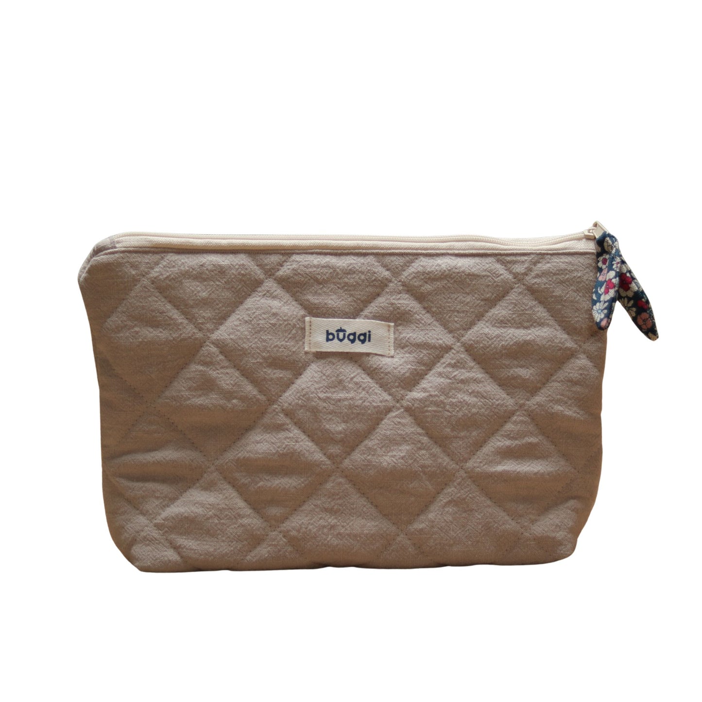 Duża kosmetyczka pikowana z lnu – 32 × 22 cm - Beżowa