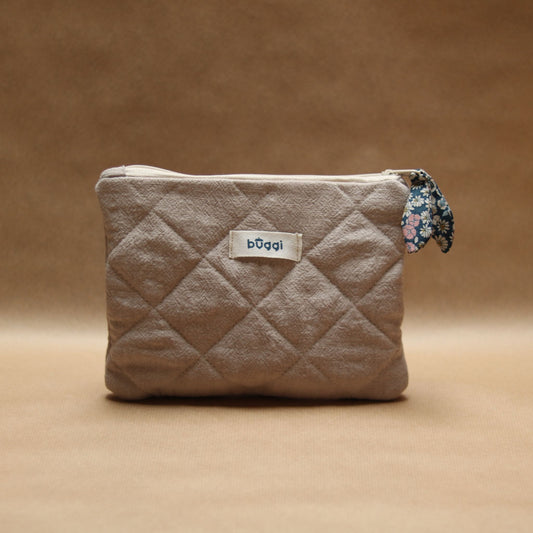 Mała kosmetyczka pikowana z lnu – 22 × 18 cm - Beżowa