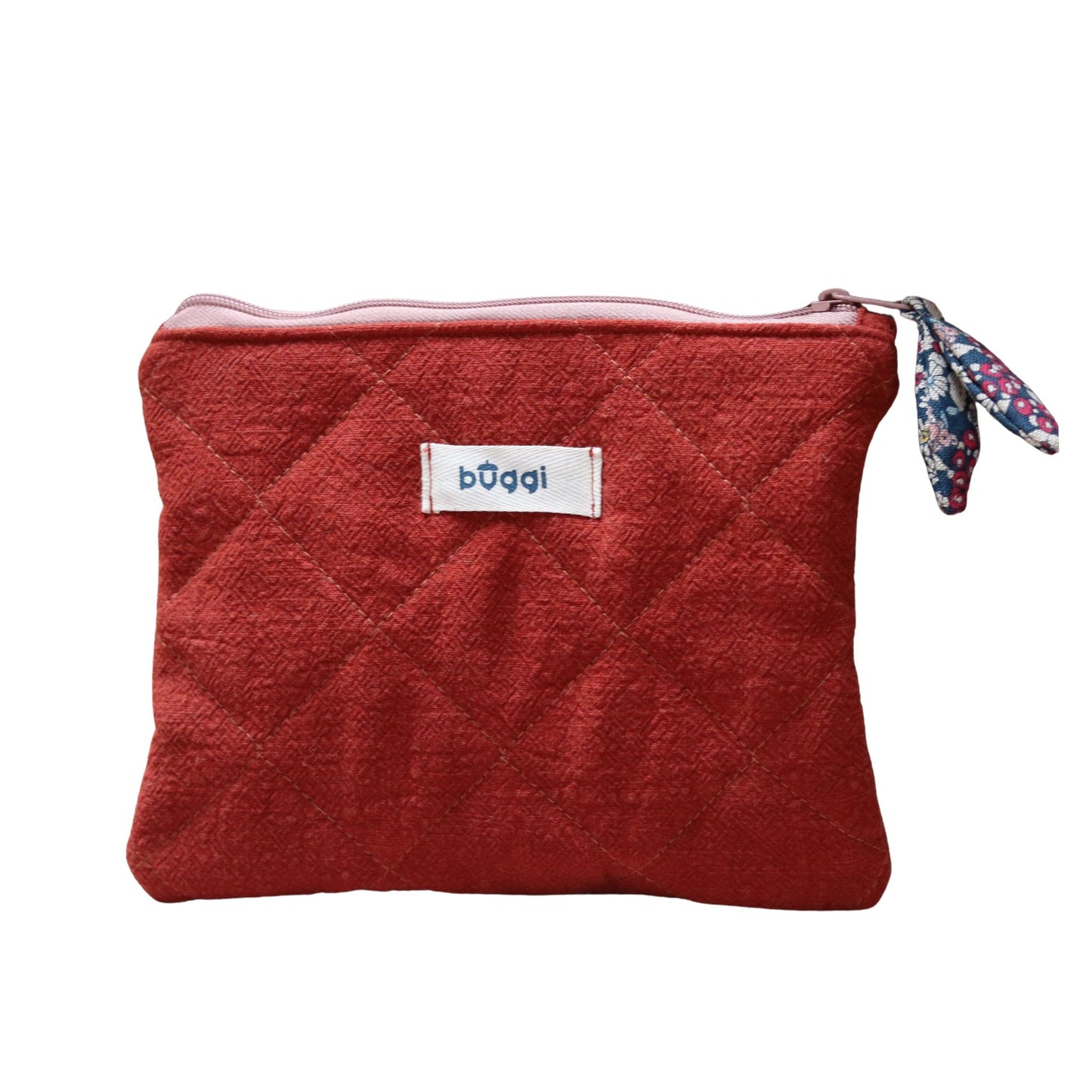 Mała kosmetyczka pikowana z lnu – ceglany | Handmade premium | Organizer do torebki 22×18 cm