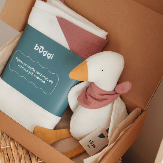 Zestaw z lnianą gąską i kocykiem muślinowym | Dusty Rose