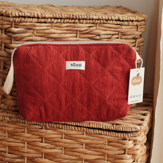 Duża kosmetyczka pikowana z lnu – ceglany