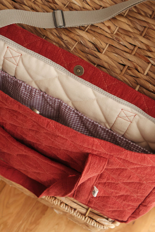 Pikowana torba do wózka i na co dzień | Ceglana