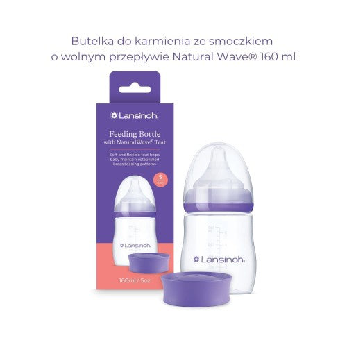 Butelka do karmienia ze smoczkiem o wolnym przepływie Lansinoh Natural Wave® 160 ml — wspiera naturalny rytm ssania niemowlęcia