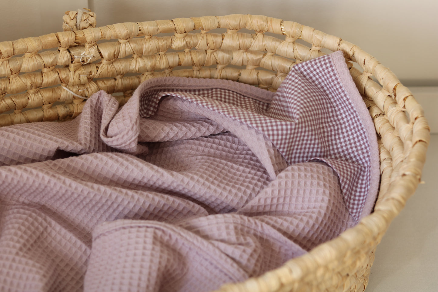 Kocyk waflowy z bawełnianym kapturem 60x90 cm