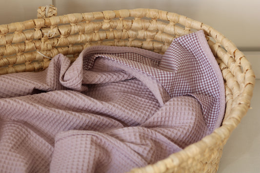 Kocyk waflowy z bawełnianym kapturem 60x90 cm